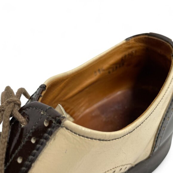 Vintage Brown Ivory Wingtip Leather Shoes Men's 8.5 Lace Up Oxfords Goodyear - Picture 7 of 14